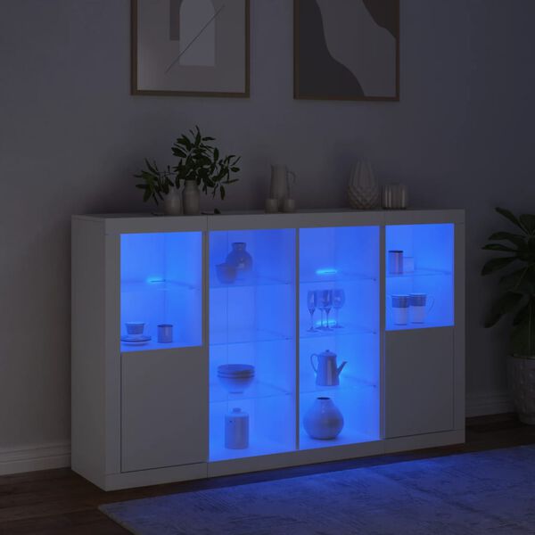 vidaXL Buffets avec lumi&egrave;res LED 3 pcs blanc bois d'ing&eacute;nierie