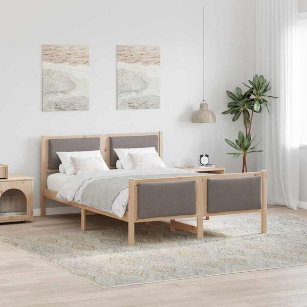 vidaXL Cadre de lit avec t&ecirc;te de lit Taupe 135 x 190 cm tissu