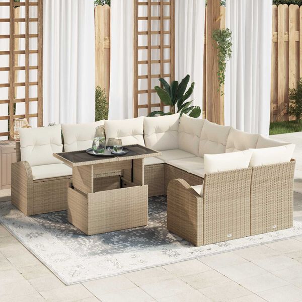 vidaXL Ensemble de canap&eacute; de jardin 9 pcs Beige Poly Rattan
