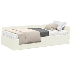 vidaXL Cadre de lit d'angle avec matelas Autre 2 pc Cr&egrave;me Velours
