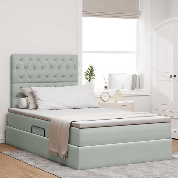 vidaXL Lit avec rangement et matelas Gris clair 120 x 190 cm Velours