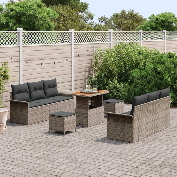 vidaXL Ensemble de canapé de jardin 9 pcs Gris polyrotin