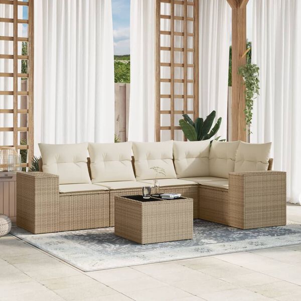 vidaXL Salon de jardin avec coussins 6 pcs beige r&eacute;sine tress&eacute;e
