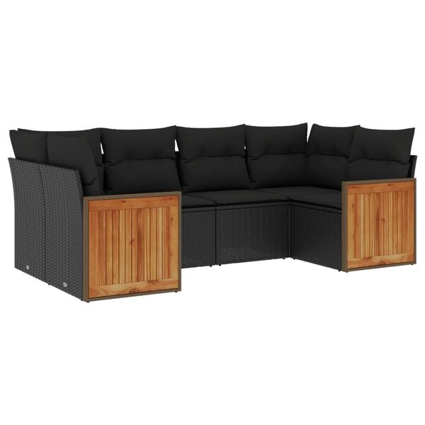 vidaXL Salon de jardin 6 pcs avec coussins noir r&eacute;sine tress&eacute;e
