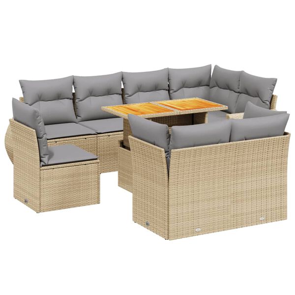 vidaXL Salon de jardin avec coussins 9 pcs beige r&eacute;sine tress&eacute;e