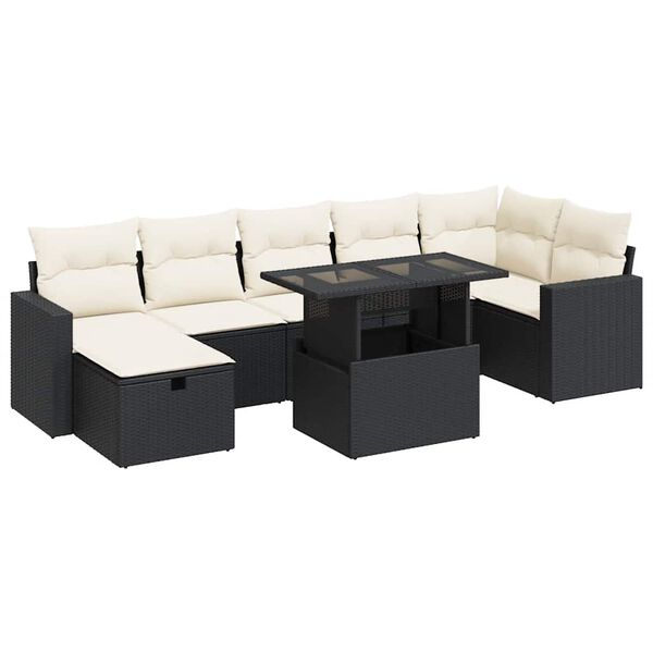 vidaXL Salon de jardin 8 pcs avec coussins noir r&eacute;sine tress&eacute;e