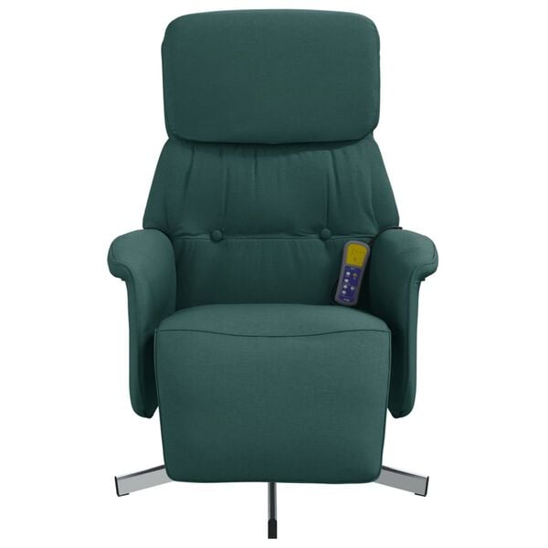 vidaXL Fauteuil inclinable de massage et repose-pieds vert fonc&eacute; tissu