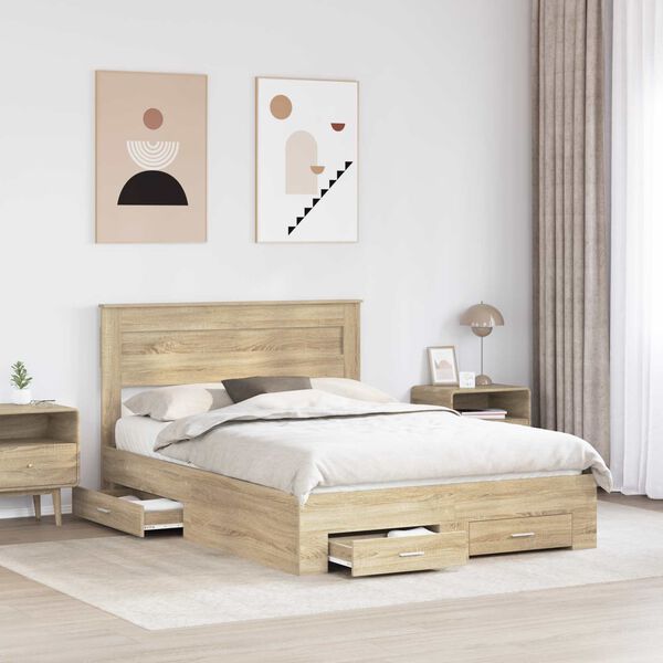 vidaXL Cadre de lit Ch&ecirc;ne Sonoma 140 x 190 cm Bois d'ing&eacute;nierie