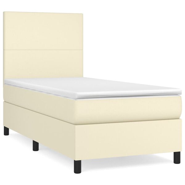 vidaXL Sommier &agrave; lattes de lit avec matelas Cr&egrave;me 90x190 cm Similicuir