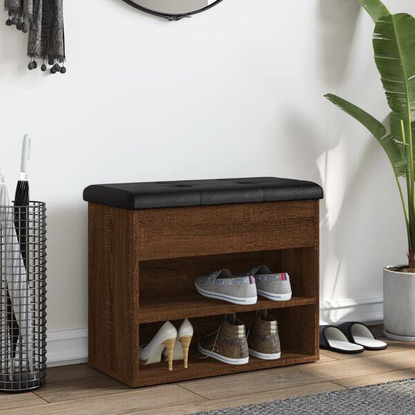 vidaXL Banc &agrave; chaussures ch&ecirc;ne marron 62x32x50 cm bois d'ing&eacute;nierie