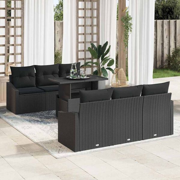 vidaXL Ensemble de canapé de jardin avec coussin 7 pcs Noir polyrotin