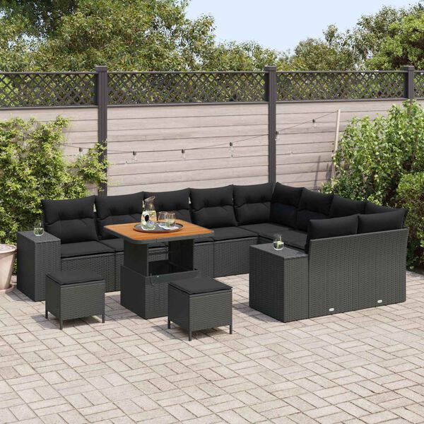 vidaXL Ensemble de canap&eacute; de jardin avec coussin 12 pcs Noir