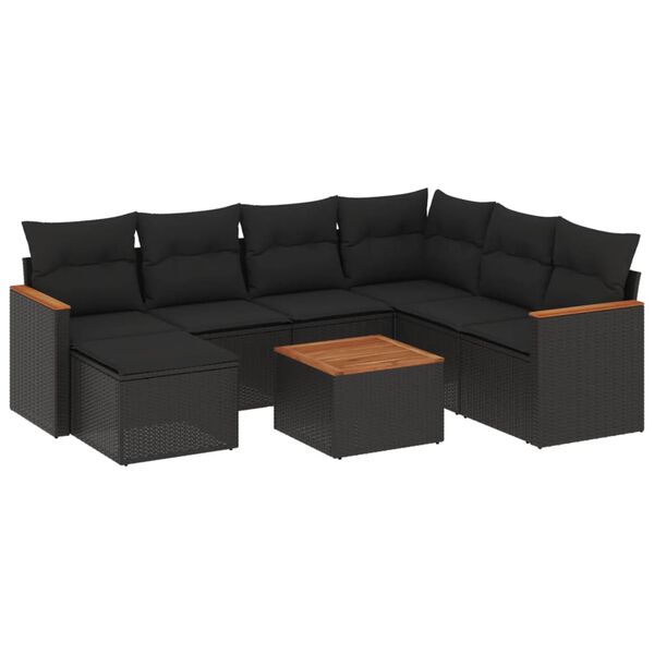 vidaXL Salon de jardin 8 pcs avec coussins noir r&eacute;sine tress&eacute;e