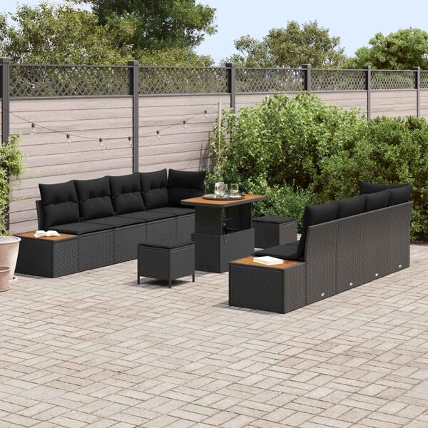vidaXL Ensemble de canap&eacute; de jardin 11 pcs Noir polyrotin