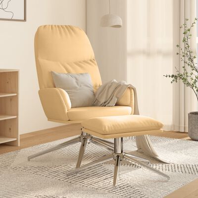 vidaXL Chaise de relaxation avec tabouret Blanc crème Similicuir daim