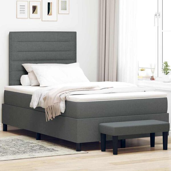 vidaXL Lit &agrave; ressorts avec matelas Gris fonc&eacute; 120 x 200 cm tissu