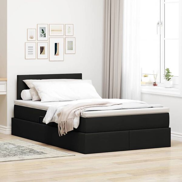 vidaXL Lit avec rangement et matelas avec matelas Noir 120 x 190 cm