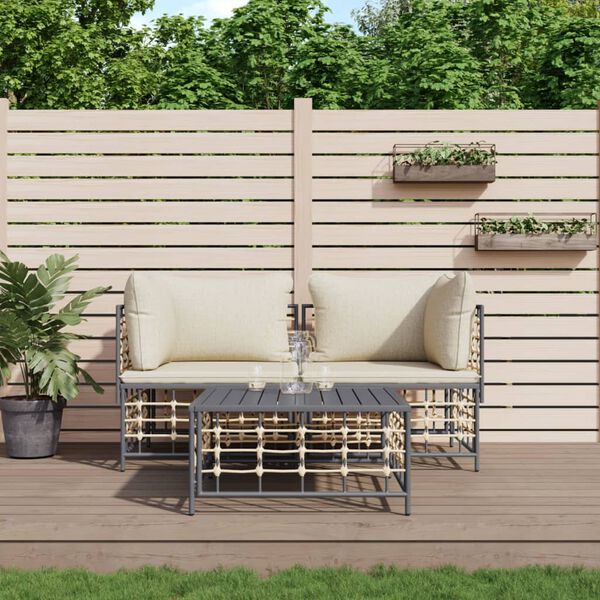 vidaXL Salon de jardin 3 pcs avec coussins anthracite résine tressée