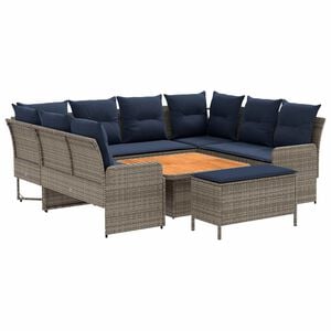 vidaXL Ensembles de meubles 7 pc Gris et bleu marine Rotin PE