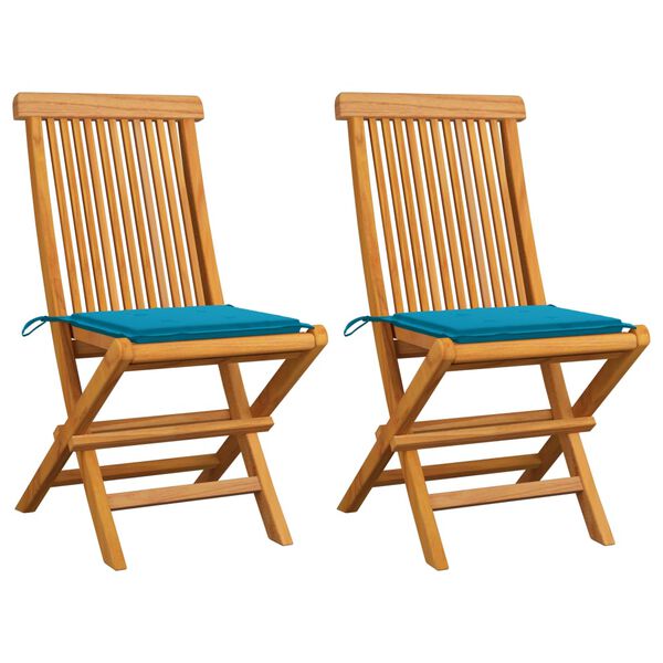 vidaXL Chaises de jardin et coussins bleu lot de 2 Bois de teck massif