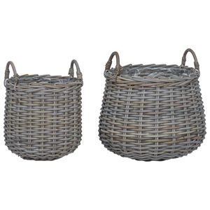 vidaXL Panier &agrave; Plantes avec stockage 2 pcs Gris Rattan Lacak