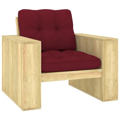 vidaXL Chaise de jardin avec coussins bordeaux Bois de pin imprégné