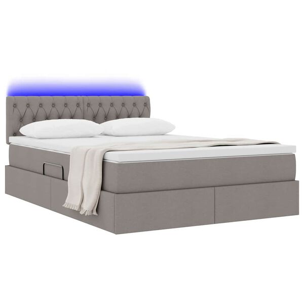 vidaXL Lit avec rangement et LED Taupe 140 x 190 cm Polyester