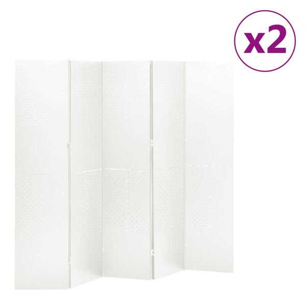 vidaXL Cloisons de s&eacute;paration 5 panneaux 2 pcs Blanc 200x180 cm Acier