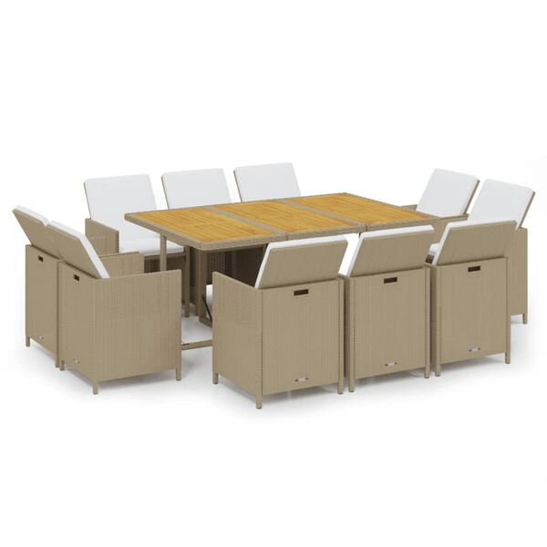 vidaXL Ensemble &agrave; manger de jardin coussins 11pcs R&eacute;sine tress&eacute;e Beige