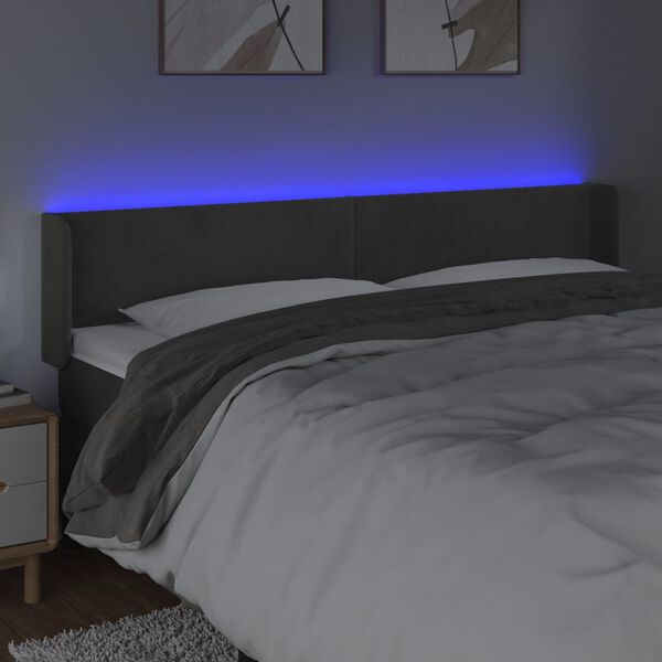 vidaXL T&ecirc;te de lit &agrave; LED Gris fonc&eacute; 163x16x78/88 cm Velours