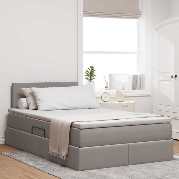 vidaXL Lit avec rangement et LED avec matelas Taupe 120 x 190 cm tissu