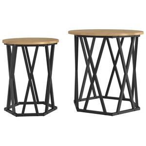 vidaXL Table basse 2 pcs Ch&ecirc;ne artisanal Bois d'ing&eacute;nierie et acier