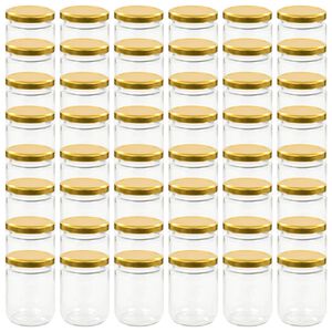 vidaXL 48 pcs Pots &agrave; confiture avec couvercle dor&eacute; Verre 230 ml