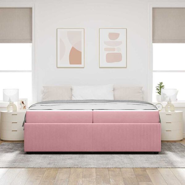 vidaXL Cadre de lit avec matelas Rose 200 x 200 cm tissu
