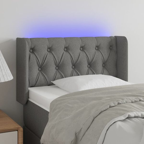 vidaXL Tête de lit à LED Gris foncé 83x16x78/88 cm Tissu