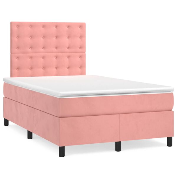 vidaXL Sommier &agrave; lattes de lit et matelas LED rose 120x190 cm velours