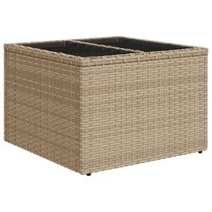 vidaXL Table de jardin dessus en verre beige 55x55x37cm r&eacute;sine tress&eacute;e
