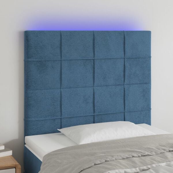 vidaXL T&ecirc;te de lit &agrave; LED Bleu fonc&eacute; 80x5x118/128 cm Velours