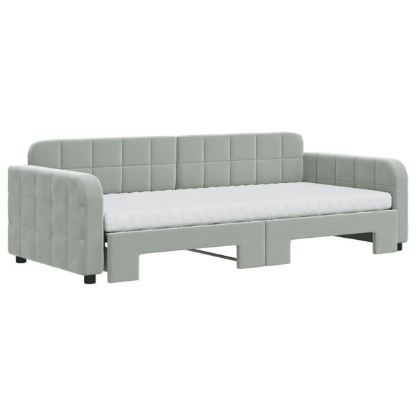 vidaXL Lit de jour avec gigogne et matelas gris clair 90x200cm velours