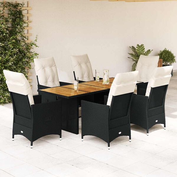 vidaXL Ensemble &agrave; manger de jardin coussins 7 pcs noir r&eacute;sine tress&eacute;e