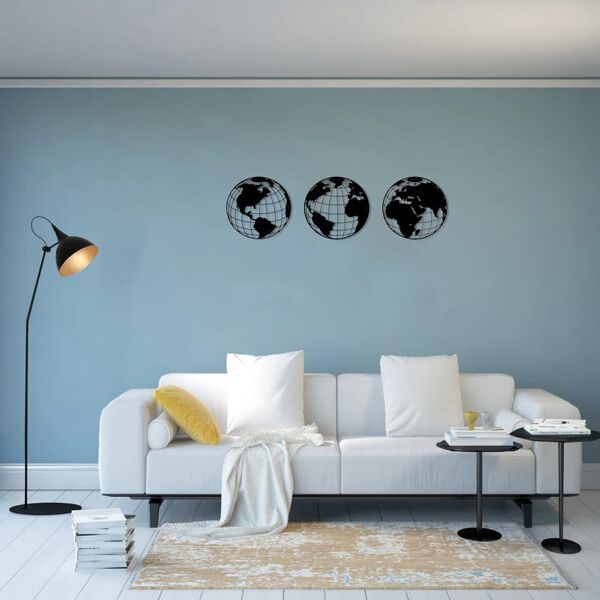 Homemania D&eacute;coration murale Carte du monde 140x41 cm Acier Noir