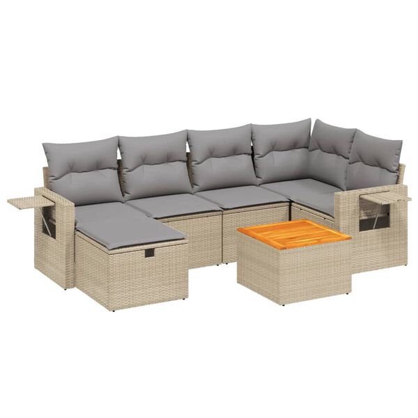 vidaXL Salon de jardin avec coussins 7pcs m&eacute;lange beige r&eacute;sine tress&eacute;e