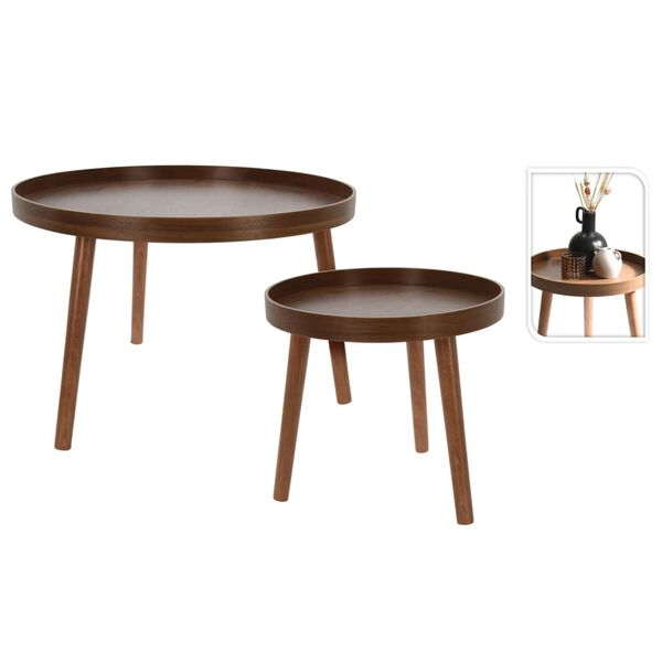 Home&Styling Ensemble de 2 tables d'appoint rond noyer fonc&eacute;