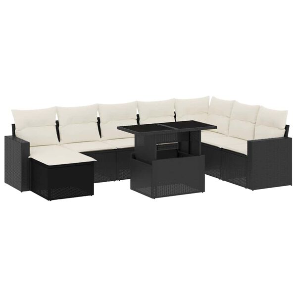 vidaXL Salon de jardin 9 pcs avec coussins noir r&eacute;sine tress&eacute;e