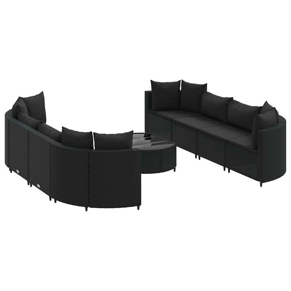 vidaXL Salon de jardin 9 pcs avec coussins noir r&eacute;sine tress&eacute;e