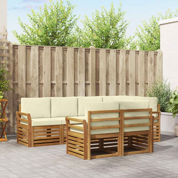 vidaXL Ensemble de canap&eacute; d'angle avec coussin 7 pcs Naturel et Cr&egrave;me