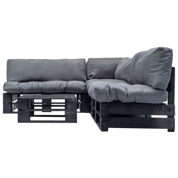 vidaXL Salon de jardin palette 4 pcs avec coussins gris bois
