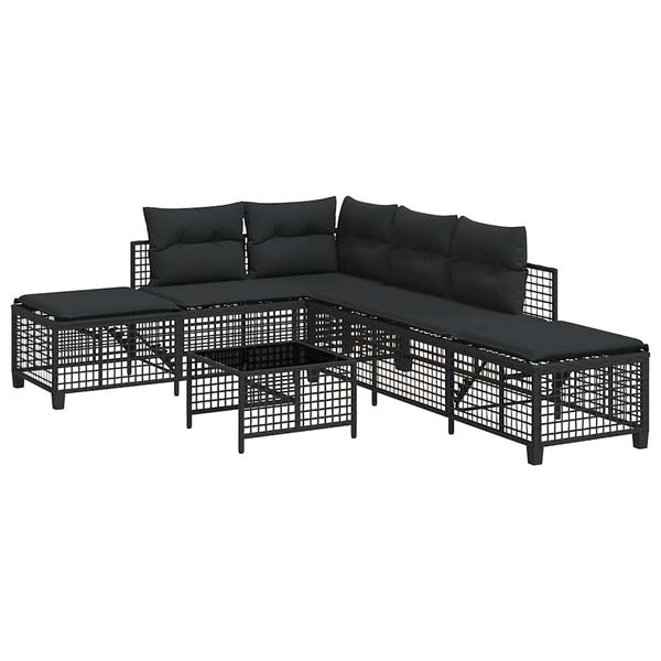 vidaXL Salon de jardin d'angle 3 pcs avec coussins noir r&eacute;sine tress&eacute;e