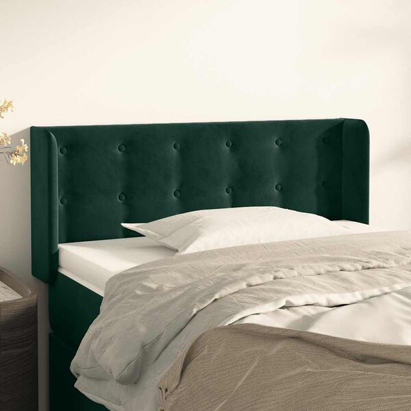 vidaXL T&ecirc;te de lit avec oreilles Vert fonc&eacute; 83x16x78/88 cm Velours