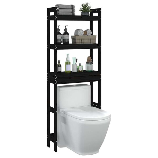 vidaXL &Eacute;tag&egrave;re de toilette Noir 63x26x171 cm Bois de pin massif